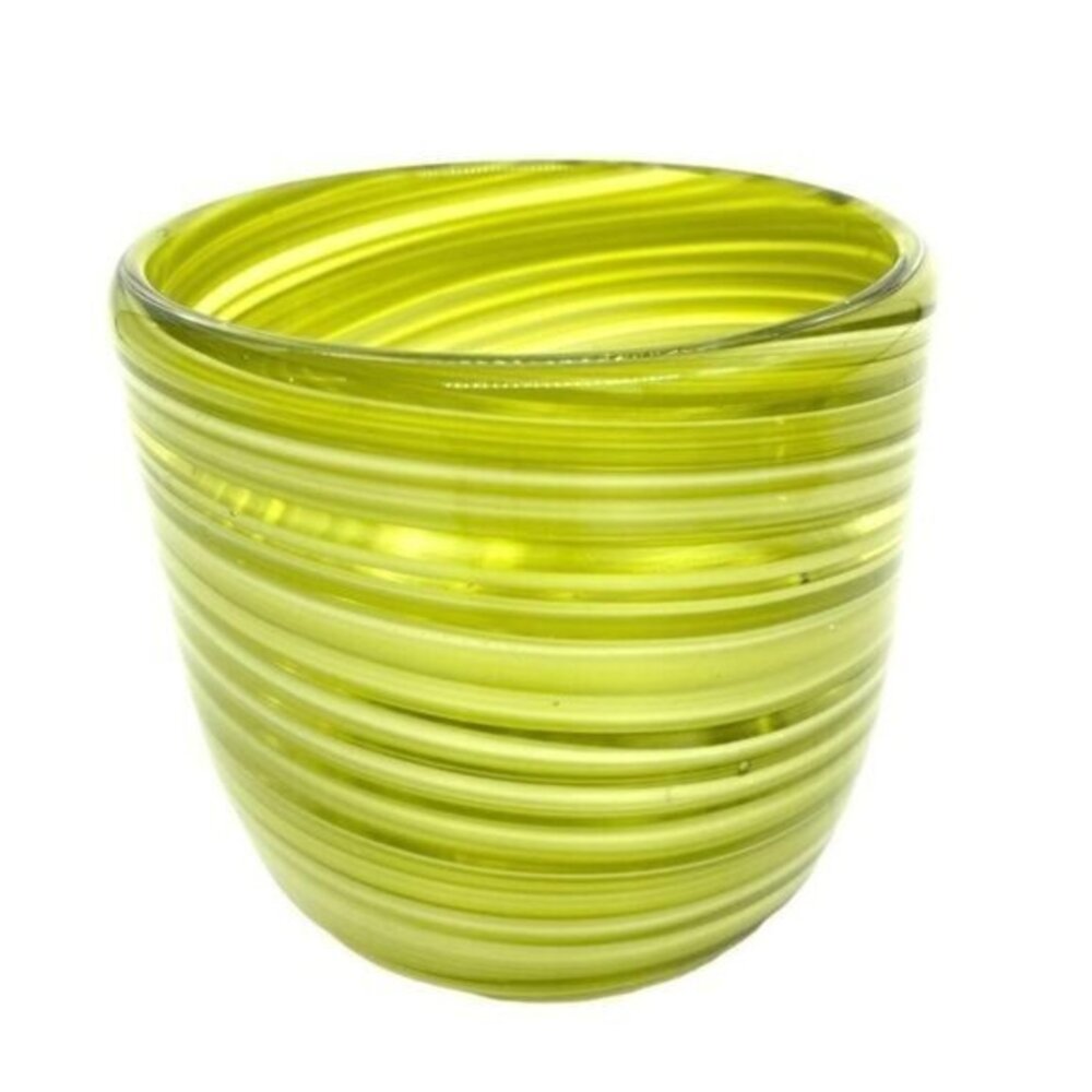 Art Glass Hand Blown Green Swirl Candle Holder